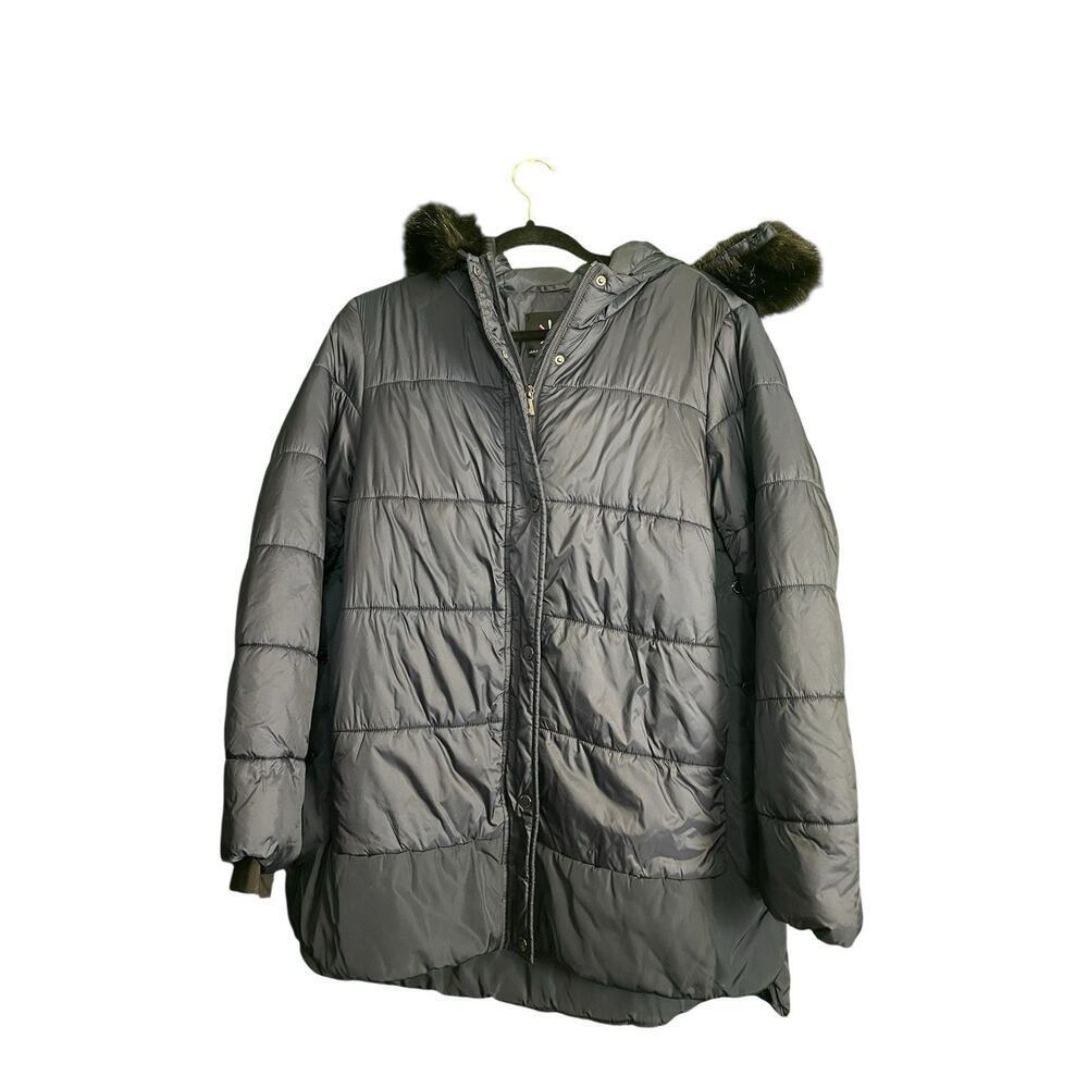 Isaac Mizrahi Live! Puffer Coat w/ Faux Fur Trim Hood Dark Navy Women Size M - Picture 7 of 12